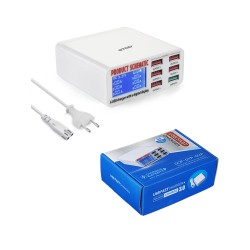 6 USB Ports Fast Charger 896 40W QC 3.0 with LCD Digital Display White 6 USB Ports Fast Charger 896 40W QC 3.0 with LCD Digital Display White